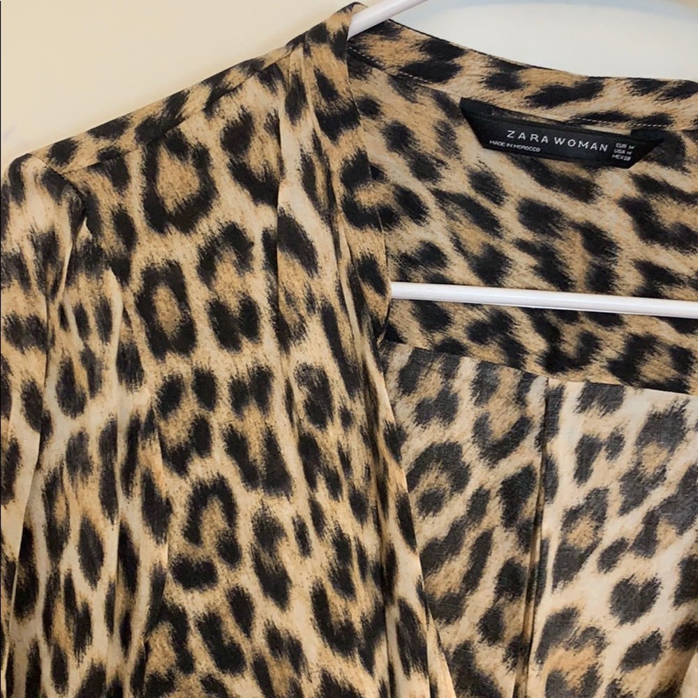 Zara surplus wrap leopard top with faux leather